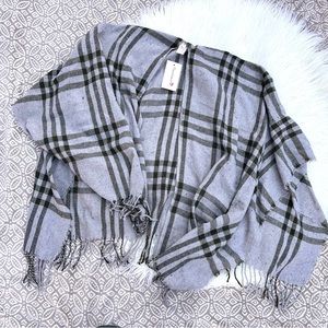 Gray & Olive Green Plaid Shawl Wrap O/S New Pinkalicious